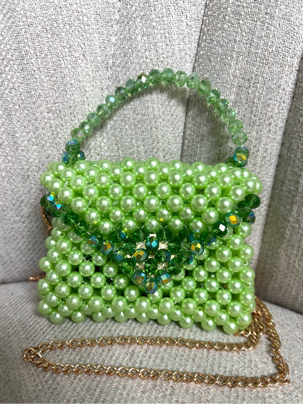 Custom Lime Green Acrylic and Glass Beaded Mini Handbag